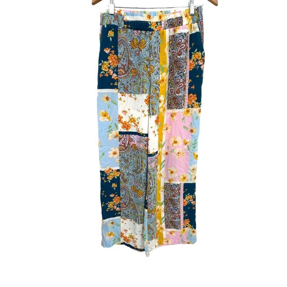 Cato Womens Patchwork Wide Leg Pull On Pants Womens M Elastic Waist Boho Pockets - Picture 1 of 8